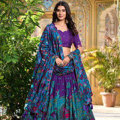 Women's Tusser Silk Kalamkari Print Lehenga Choli with Foil Work & Gotta Patti Dupatta