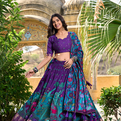 Women's Tusser Silk Kalamkari Print Lehenga Choli with Foil Work & Gotta Patti Dupatta