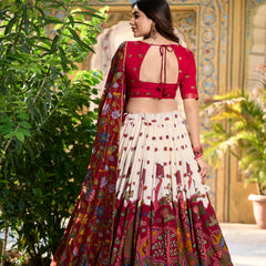 Women's Tusser Silk Kalamkari Print Lehenga Choli with Foil Work & Gotta Patti Dupatta