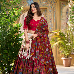 Women's Tusser Silk Kalamkari Print Lehenga Choli with Foil Work & Gotta Patti Dupatta