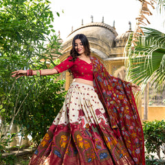 Women's Tusser Silk Kalamkari Print Lehenga Choli with Foil Work & Gotta Patti Dupatta