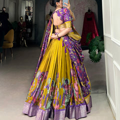 Women's Tusser Silk Jacquard Border Lehenga Choli with Floral Foil Work