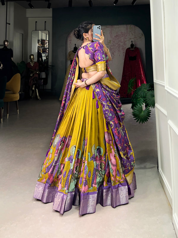 Women's Tusser Silk Jacquard Border Lehenga Choli with Floral Foil Work