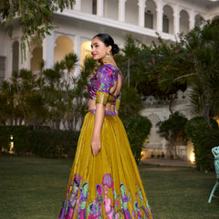 Women's Tusser Silk Jacquard Border Lehenga Choli with Floral Foil Work