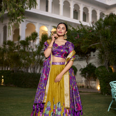 Women's Tusser Silk Jacquard Border Lehenga Choli with Floral Foil Work