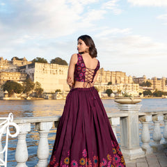 Women's Tusser Silk Floral Print Lehenga Choli with Foil Work & Gotta Patti Dupatta