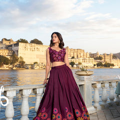 Women's Tusser Silk Floral Print Lehenga Choli with Foil Work & Gotta Patti Dupatta