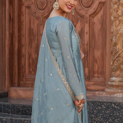 Women's Vichitra Silk Embroidered Kurta Palazzo & Dupatta Set