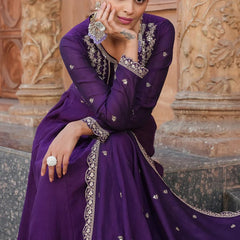 Women's Vichitra Silk Embroidered Kurta with Palazzo Pant & Dupatta Set