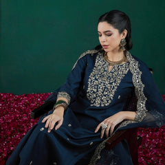 Women’s Chanderi Embroidered Kurta with Stitched Bottom & Organza Dupatta Set