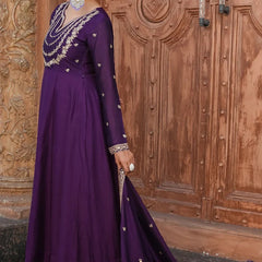 Women's Vichitra Silk Embroidered Kurta Palazzo & Dupatta Set