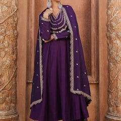 Women's Vichitra Silk Embroidered Kurta Palazzo & Dupatta Set