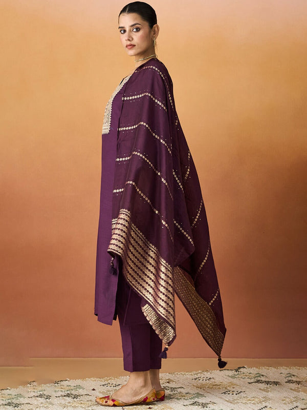 Parampara Kurta Pant Set With Jacquard Dupatta
