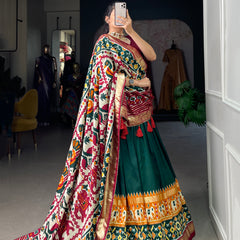 Women's Tusser Silk Floral Print Lehenga Choli with Foil Work & Gotta Patti Dupatta