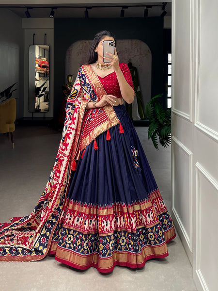 Women's Tusser Silk Floral Print Lehenga Choli with Foil Work & Gotta Patti Dupatta