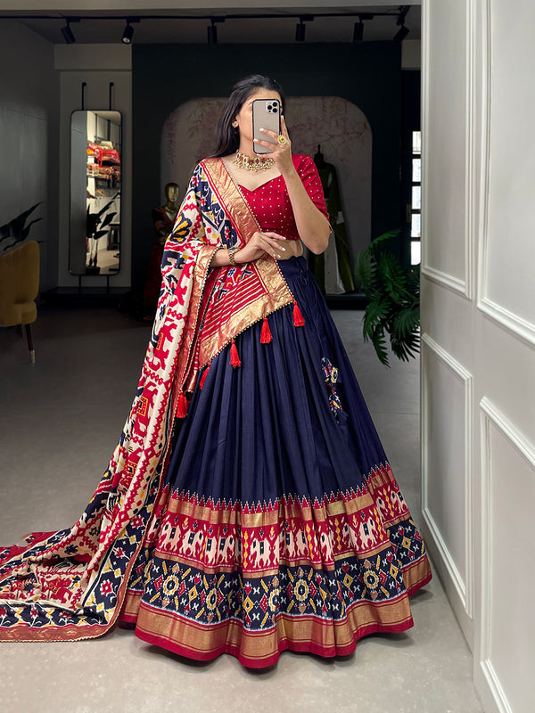 Women's Tusser Silk Floral Print Lehenga Choli with Foil Work & Gotta Patti Dupatta