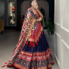 Women's Tusser Silk Floral Print Lehenga Choli with Foil Work & Gotta Patti Dupatta