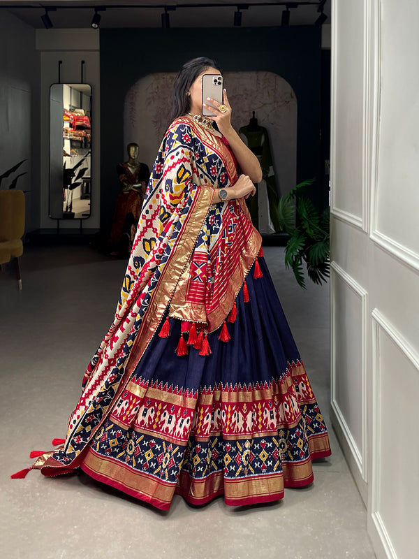 Women's Tusser Silk Floral Print Lehenga Choli with Foil Work & Gotta Patti Dupatta