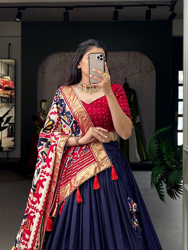 Women's Tusser Silk Floral Print Lehenga Choli with Foil Work & Gotta Patti Dupatta