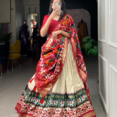 Women's Tusser Silk Floral Print Lehenga Choli with Foil Work & Gotta Patti Dupatta