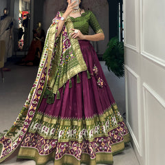 Women's Tusser Silk Floral Print Lehenga Choli with Foil Work & Gotta Patti Dupatta