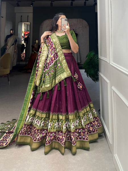 Women's Tusser Silk Floral Print Lehenga Choli with Foil Work & Gotta Patti Dupatta