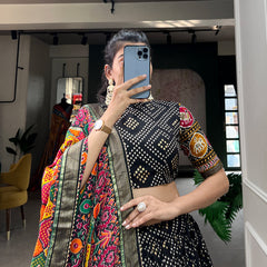 Women's Tusser Silk Floral Print Lehenga Choli with Foil Work & Gotta Patti Dupatta