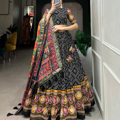 Women's Tusser Silk Floral Print Lehenga Choli with Foil Work & Gotta Patti Dupatta