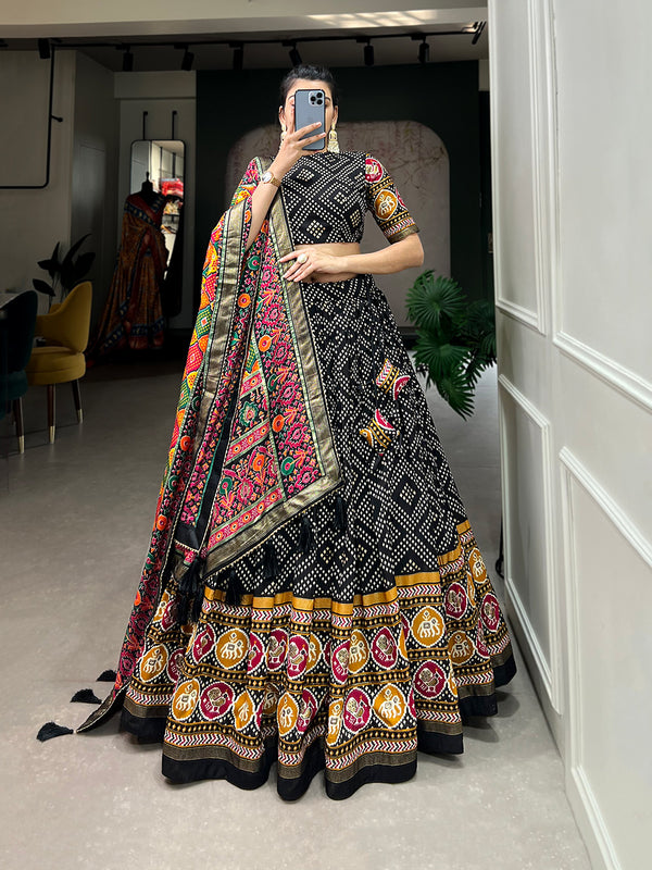 Women's Tusser Silk Floral Print Lehenga Choli with Foil Work & Gotta Patti Dupatta