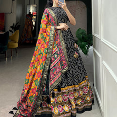 Women's Tusser Silk Floral Print Lehenga Choli with Foil Work & Gotta Patti Dupatta