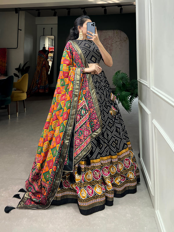 Women's Tusser Silk Floral Print Lehenga Choli with Foil Work & Gotta Patti Dupatta