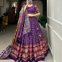 Women's Tusser Silk Floral Print Lehenga Choli with Foil Work & Gotta Patti Dupatta