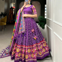Women's Tusser Silk Floral Print Lehenga Choli with Foil Work & Gotta Patti Dupatta