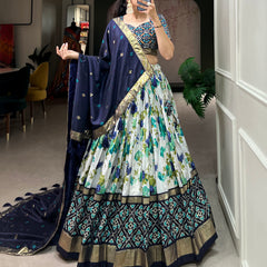 Women's Tusser Silk Floral Print Lehenga Choli with Foil Work & Gotta Patti Dupatta