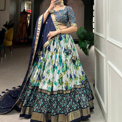 Women's Tusser Silk Floral Print Lehenga Choli with Foil Work & Gotta Patti Dupatta