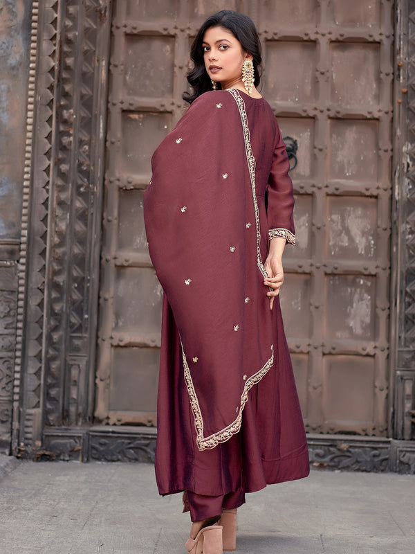 Vichitra Silk Embroidered Kurta Pant with Dupatta Set