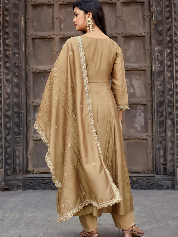 Vichitra Silk Embroidered Kurta Pant with Dupatta Set