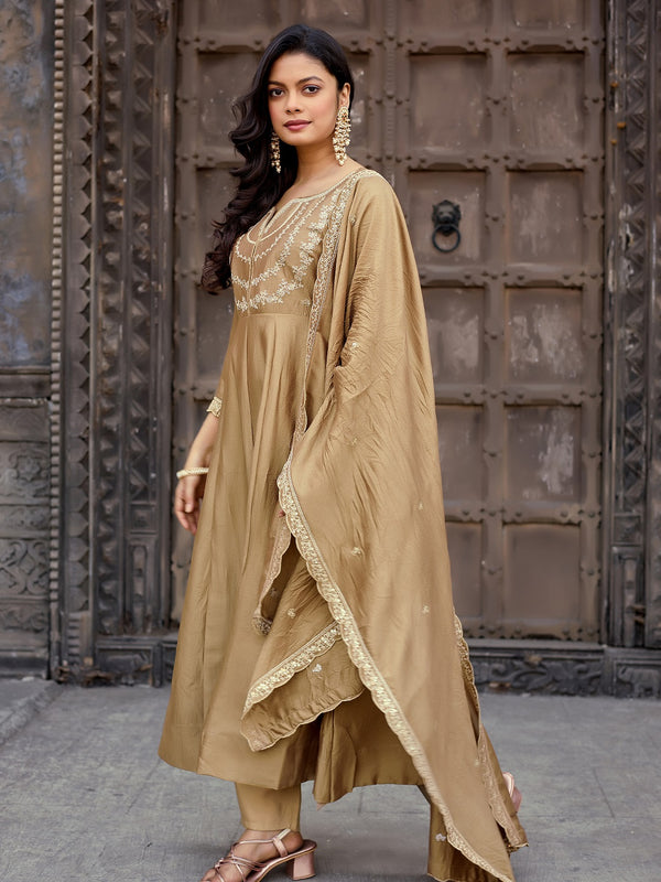 Vichitra Silk Embroidered Kurta Pant with Dupatta Set