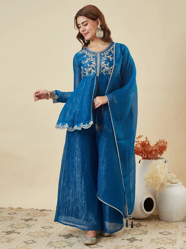 Women's Crunchy Silk Kurta With Pant & Dupatta Set