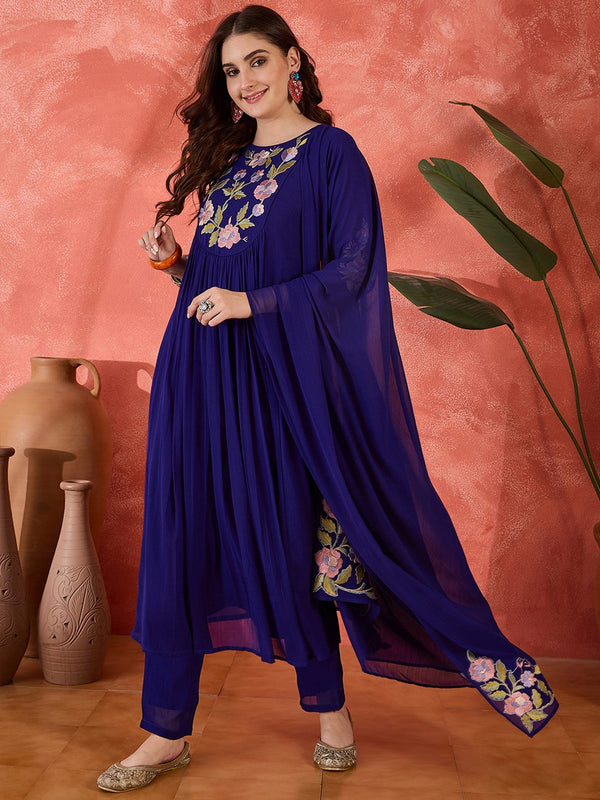 Women's Silk Blend Kurta Pant Set With Silk Blend Dupatta
