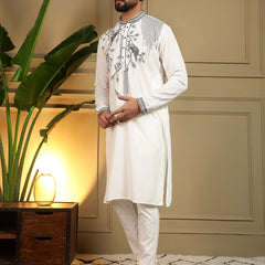 Men’s Viscose Silk Embroidered Kurta with Semi Cotton Chudidar
