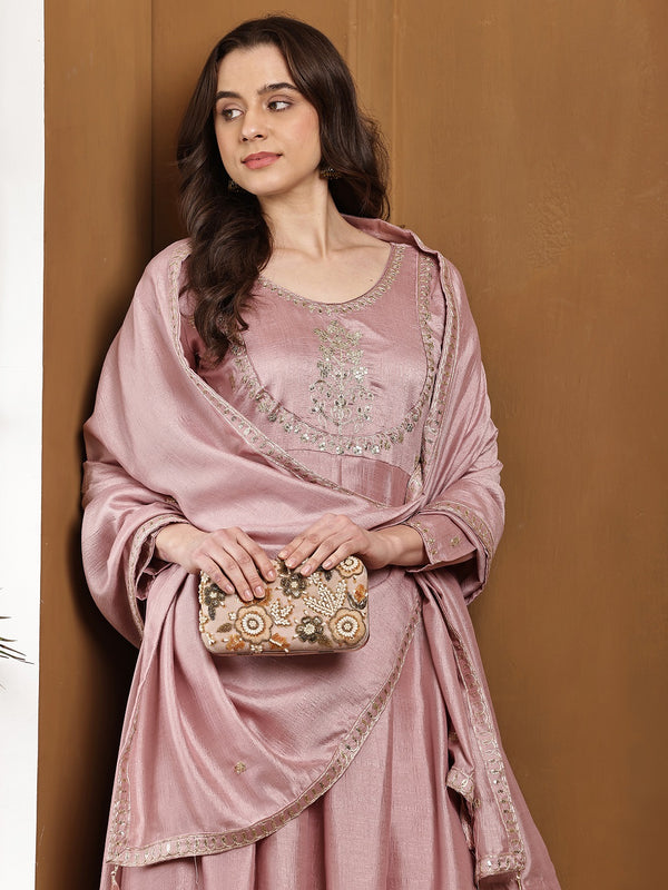 Vichitra Silk Kurta Pant Set With Vichitra Silk Dupatta
