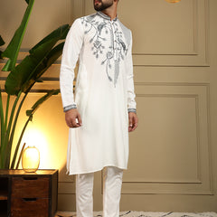 Men’s Viscose Silk Embroidered Kurta with Semi Cotton Chudidar
