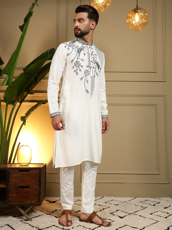 Men’s Viscose Silk Embroidered Kurta with Semi Cotton Chudidar