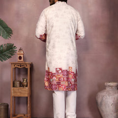 Men’s Heavy Khadi Cotton Printed Kurta with Embroidered Neck & Pyjama