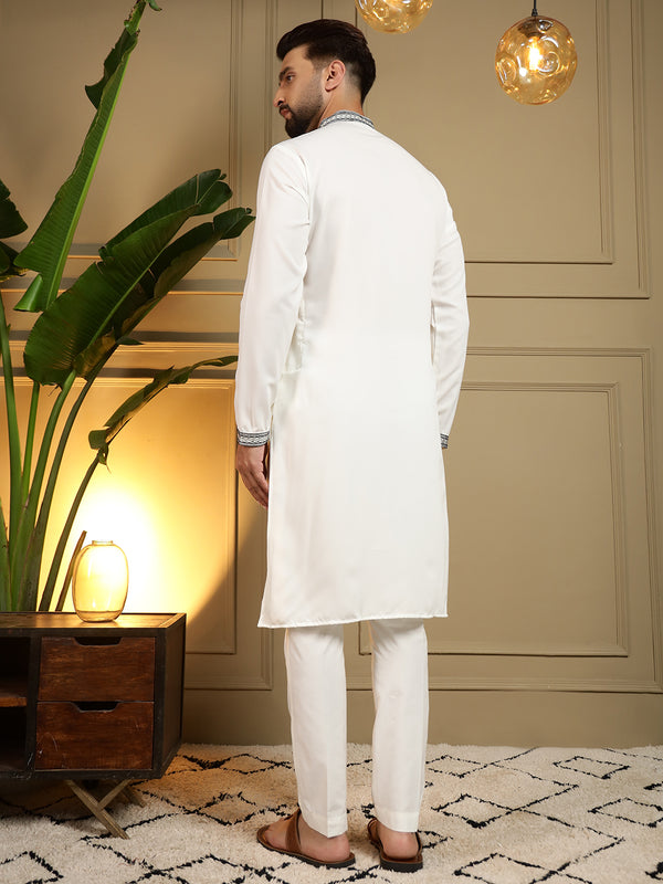 Men’s Viscose Silk Embroidered Kurta with Semi Cotton Chudidar