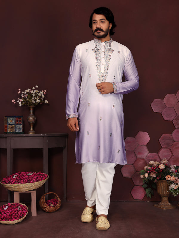 Men’s Premium Cotton Silk Embroidered Kurta with Raymond Cotton Pyjama