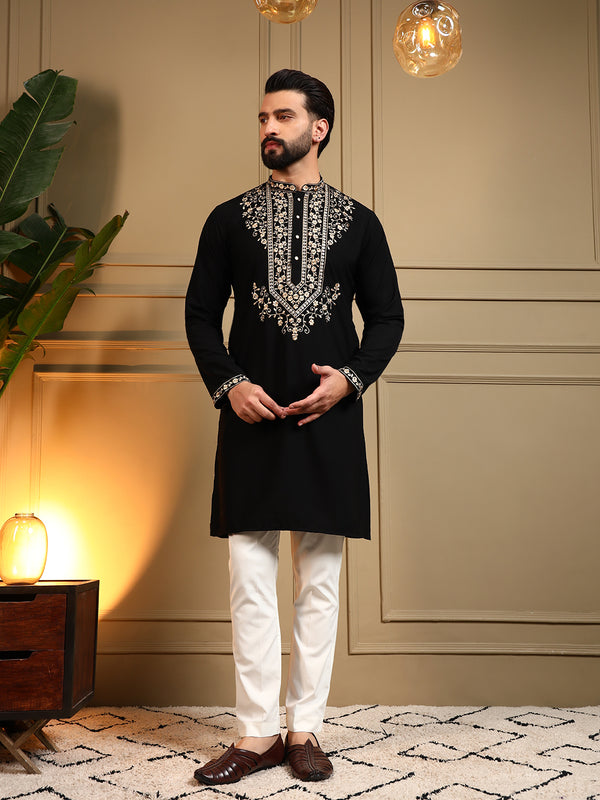 Men’s Armani Lachko Embroidered Kurta with Semi Cotton Chudidar