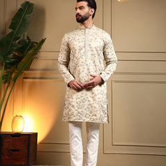Men’s Royal Silk Sequence Embroidered Kurta with Semi Cotton Chudidar