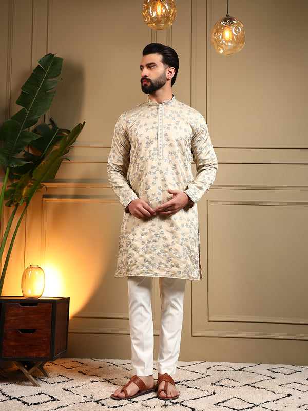 Men’s Royal Silk Sequence Embroidered Kurta with Semi Cotton Chudidar